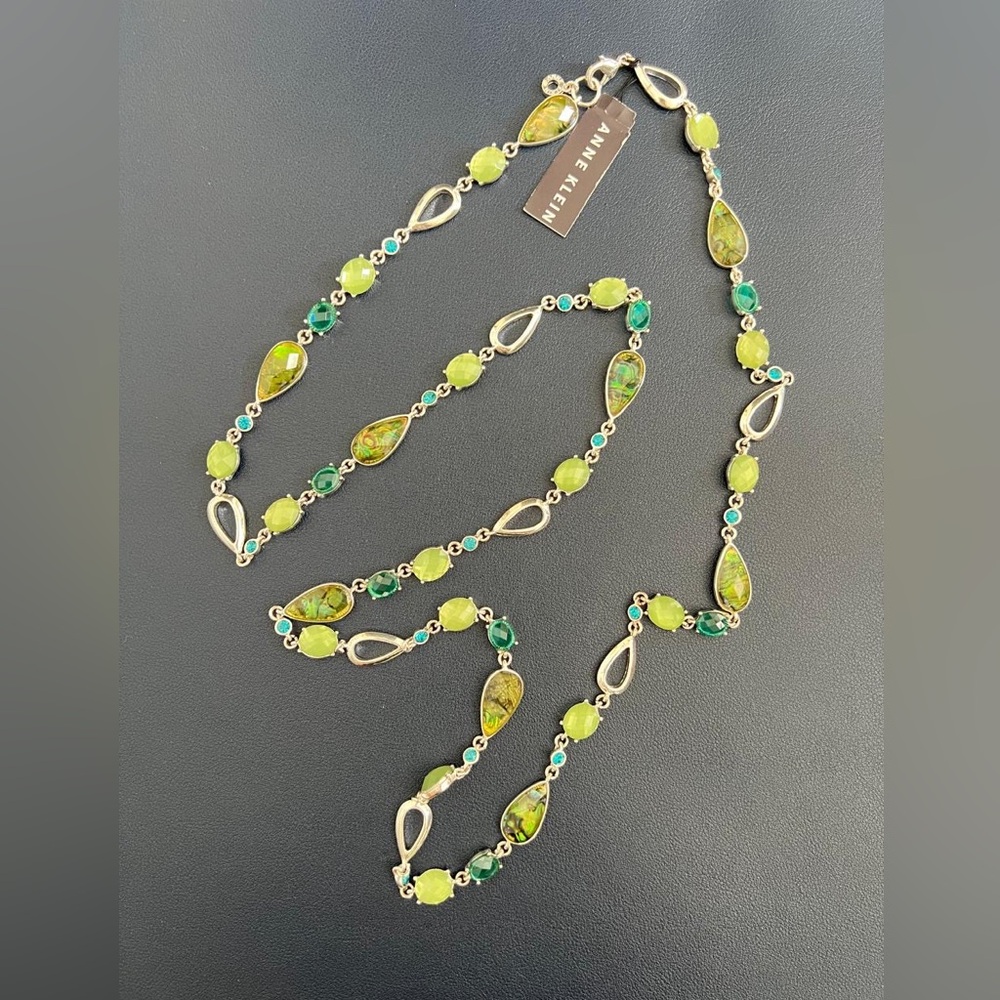 Anne Klein Gold-Tone Necklace with Green and Lime Stones - Picture 2 of 6
